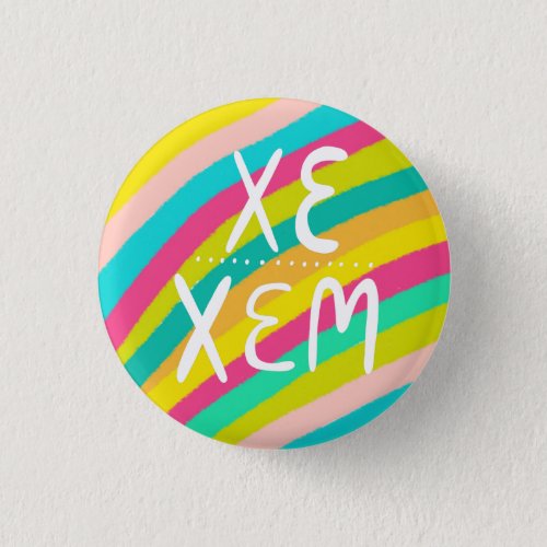 XEXEM Pronouns Colorful Handlettering Stripes Button