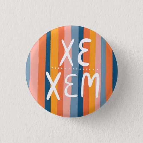 XEXEM Pronouns Colorful Handlettering Stripes Button