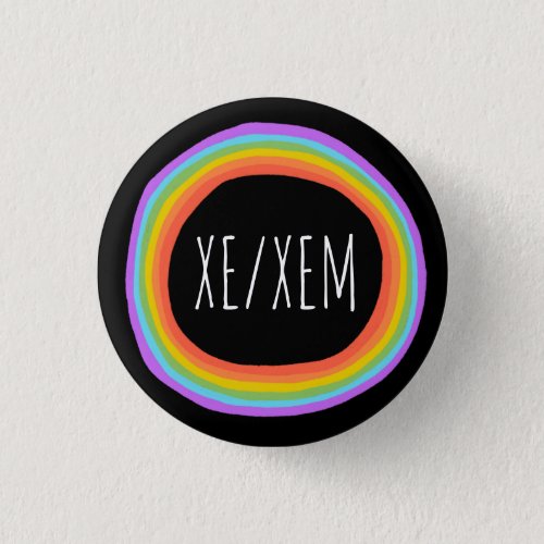 XEXEM Pronouns Colorful Rainbow Circle Black  Button