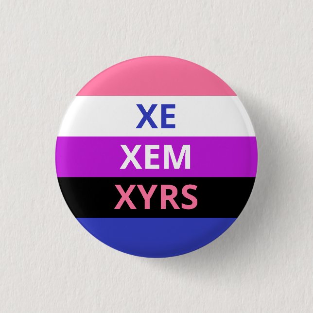 Xe/Xem Pronouns Genderfluid Flag Badge Button (Front)