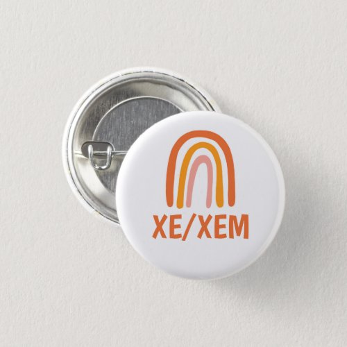 XEXEM Pronouns Orange Pink Rainbow Button