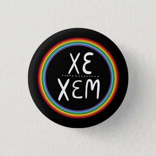 XEXEM Pronouns Rainbow Handlettered Minimal Black Button