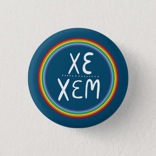 XEXEM Pronouns Rainbow Handlettered Minimal  Button