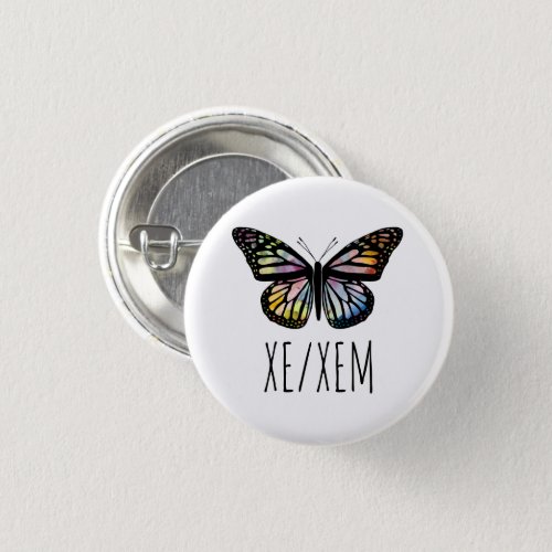 XEXEM Pronouns Watercolor Butterfly  Button