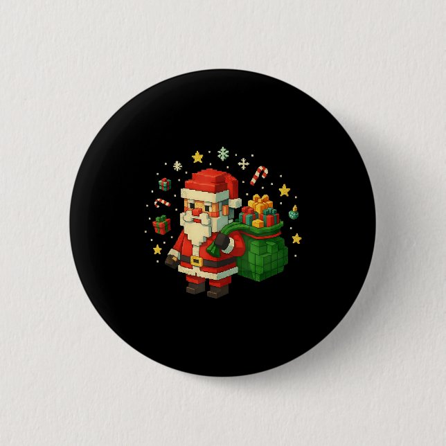Xel Santa Claus With Retro Gamer Christmas  Button (Front)