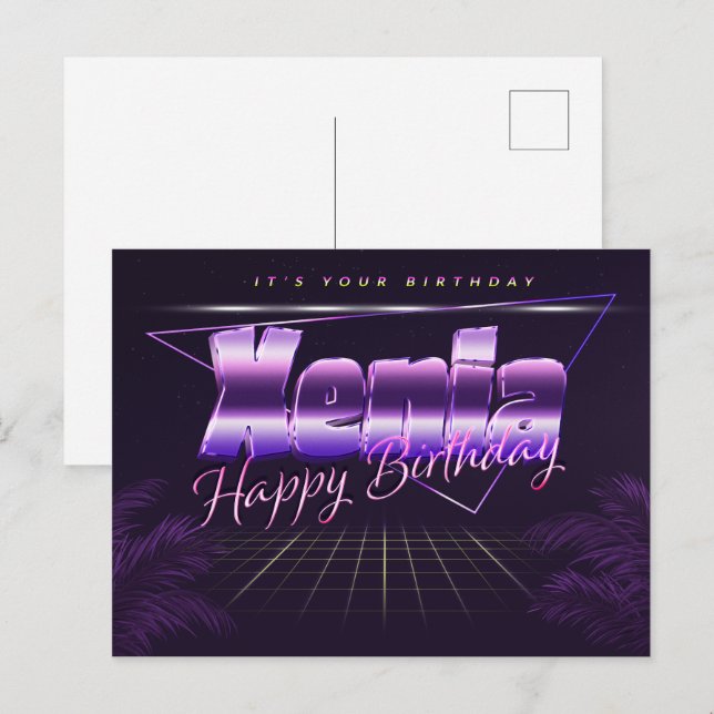 Xenia Name First name purple postcard birthday (Front/Back)