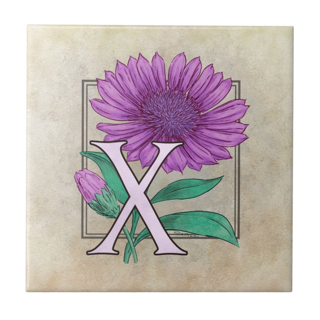 Xeranthemum Flower Floral Monogram Art Ceramic Tile (Front)