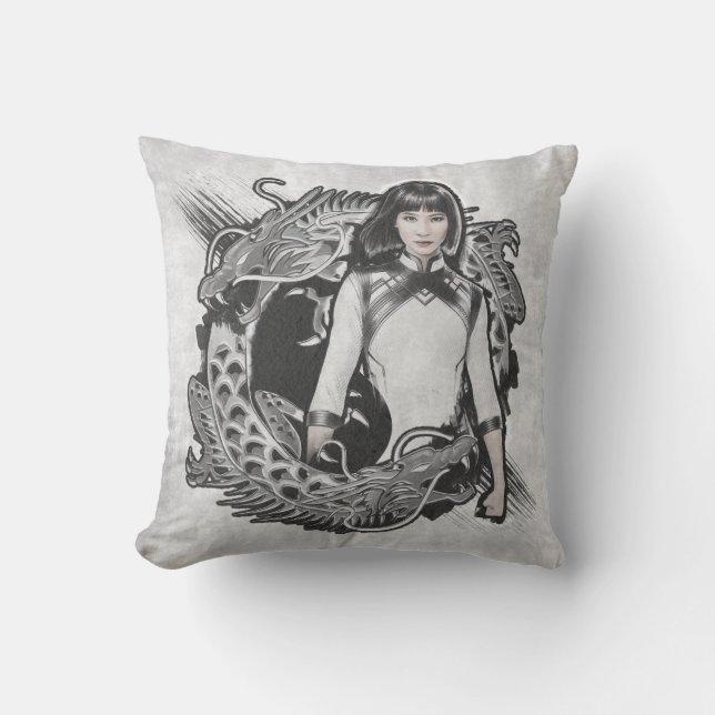 Xialing Dragon Watercolor Throw Pillow (Front)