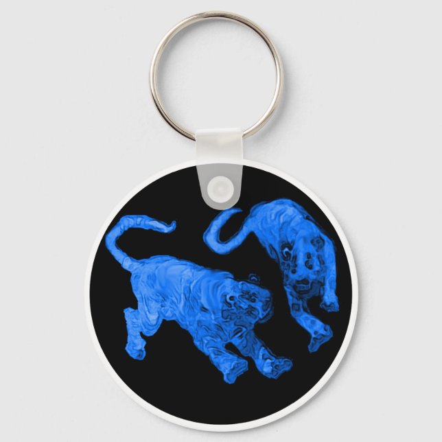 Xian China 2002 Blue Ghost Tigers Black Circle Tra Keychain (Front)