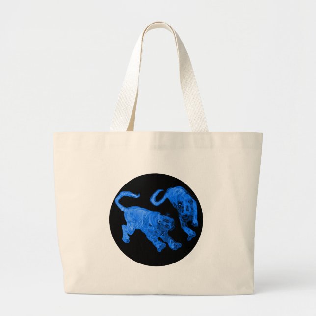 Xian China 2002 Blue Ghost Tigers Black Circle Tra Large Tote Bag (Front)