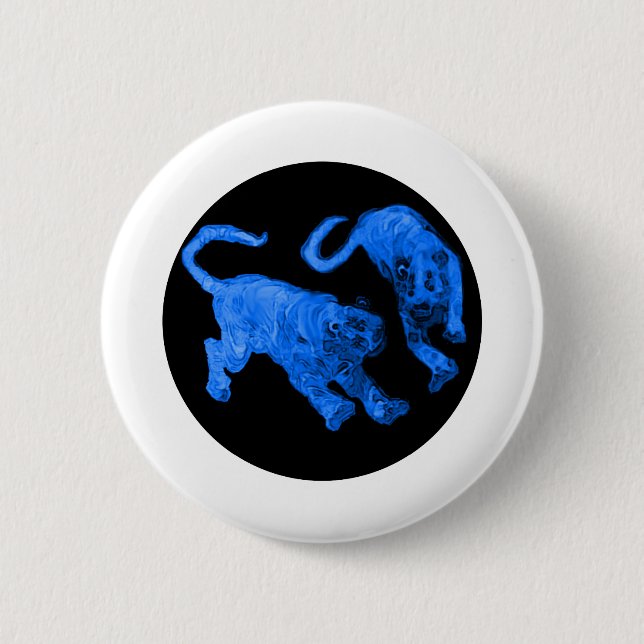 Xian China 2002 Blue Ghost Tigers Black Circle Tra Pinback Button (Front)