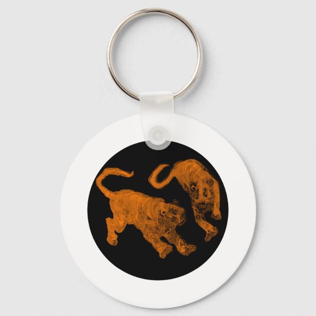 Xian China 2002 Brown Ghost Tigers Black Circle Tr Keychain (Front)