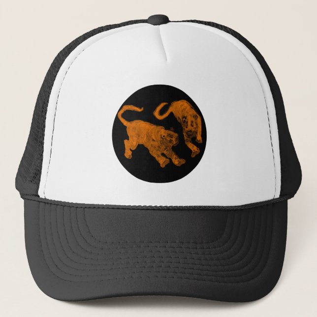 Xian China 2002 Brown Ghost Tigers Black Circle Tr Trucker Hat (Front)