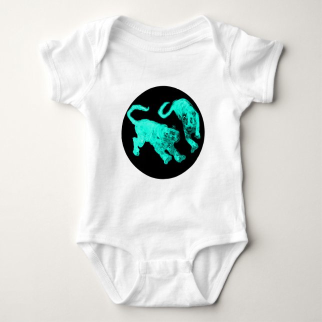 Xian China 2002 Cyan Ghost Tigers Black Circle Tra Baby Bodysuit (Front)