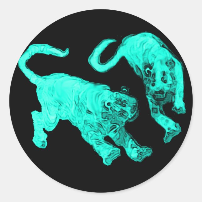 Xian China 2002 Cyan Ghost Tigers Black Circle Tra Classic Round Sticker (Front)