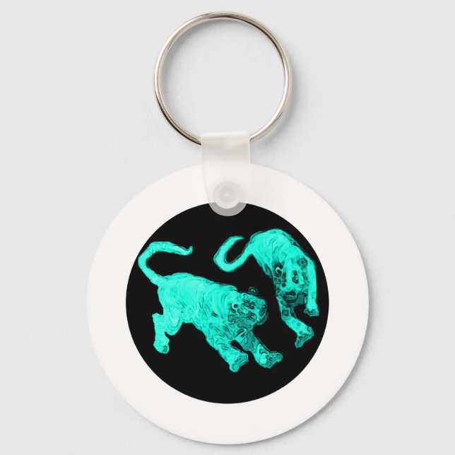 Xian China 2002 Cyan Ghost Tigers Black Circle Tra Keychain (Front)