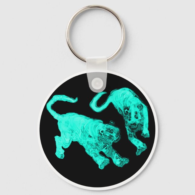 Xian China 2002 Cyan Ghost Tigers Black Circle Tra Keychain (Front)