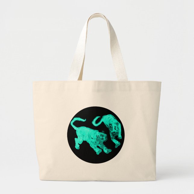Xian China 2002 Cyan Ghost Tigers Black Circle Tra Large Tote Bag (Front)