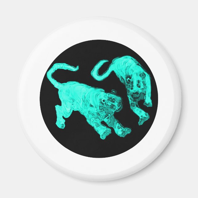 Xian China 2002 Cyan Ghost Tigers Black Circle Tra Magnet (Front)