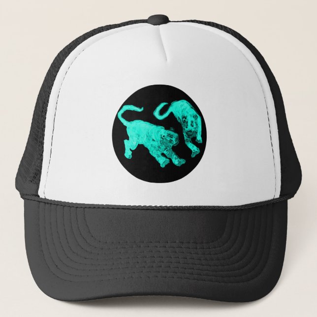 Xian China 2002 Cyan Ghost Tigers Black Circle Tra Trucker Hat (Front)
