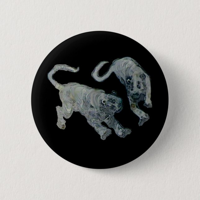 Xian China 2002 Ghost Tigers Black Square Tran Pinback Button (Front)