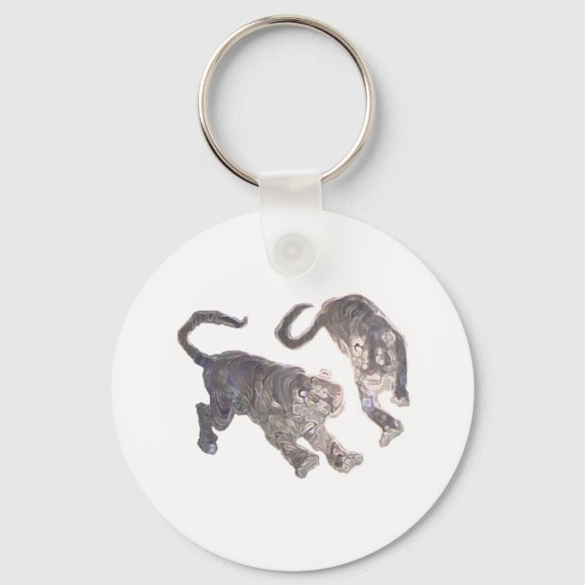 Xian China 2002  Ghost Tigers White Circle Transp Keychain (Front)