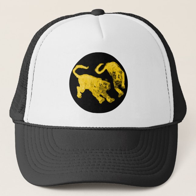 Xian China 2002 Gold Ghost Tigers Black Circle Tra Trucker Hat (Front)