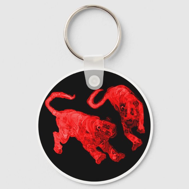 Xian China 2002 Red Ghost Tigers Black Circle Tran Keychain (Front)
