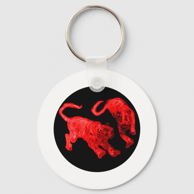 Xian China 2002 Red Ghost Tigers Black Circle Tran Keychain (Front)