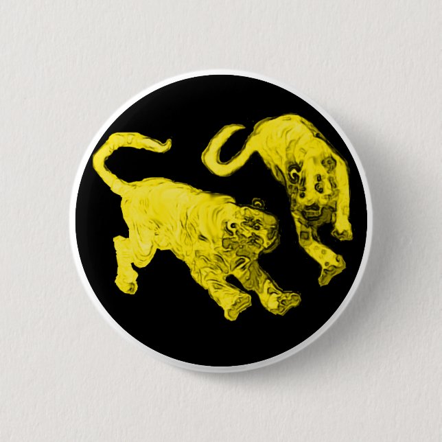Xian China 2002 Yellow Ghost Tigers Black Circle T Button (Front)