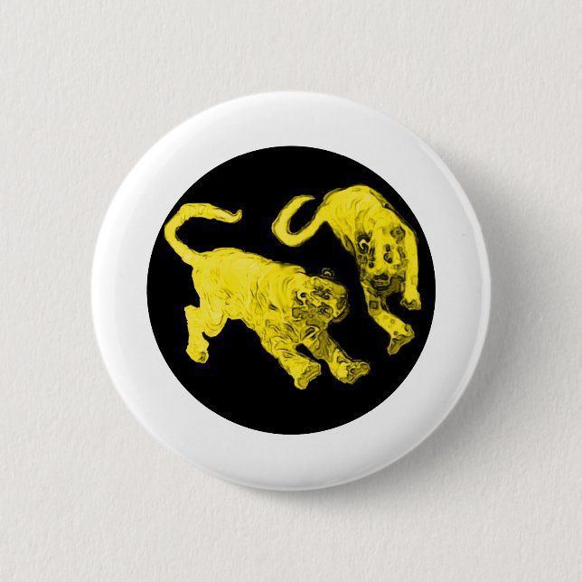 Xian China 2002 Yellow Ghost Tigers Black Circle T Button (Front)