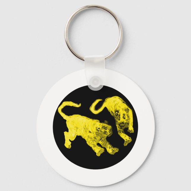 Xian China 2002 Yellow Ghost Tigers Black Circle T Keychain (Front)