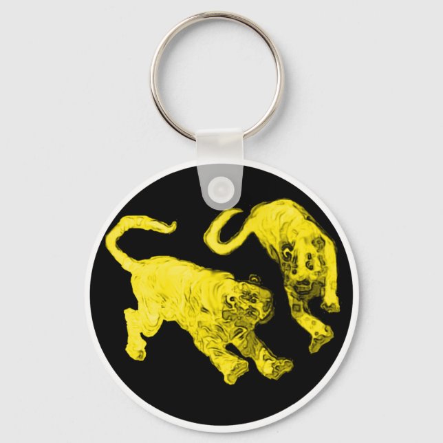 Xian China 2002 Yellow Ghost Tigers Black Circle T Keychain (Front)