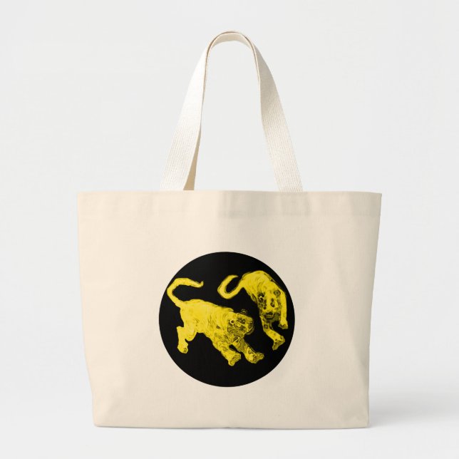 Xian China 2002 Yellow Ghost Tigers Black Circle T Large Tote Bag (Front)