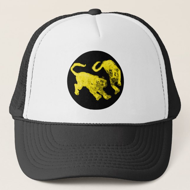 Xian China 2002 Yellow Ghost Tigers Black Circle T Trucker Hat (Front)