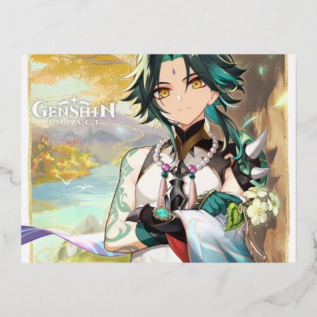 XIAO GENSHIN IMPACT FOIL HOLIDAY POSTCARD (Front)