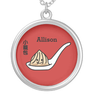 Xiaolongbao Chinese Soup Dumpling Dim Sum Bun Silver Plated Necklace