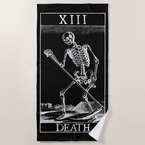 XIII Death vintage black  white Tarot card Beach Towel