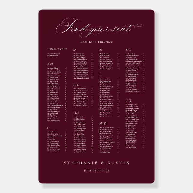 XL Arch Seating Chart Wedding Reception Table Sign (Front)