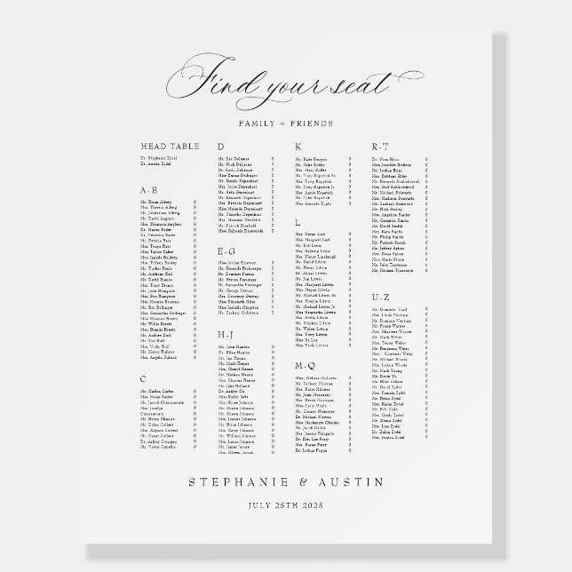 XL Arch Seating Chart Wedding Reception Table Sign (Front)