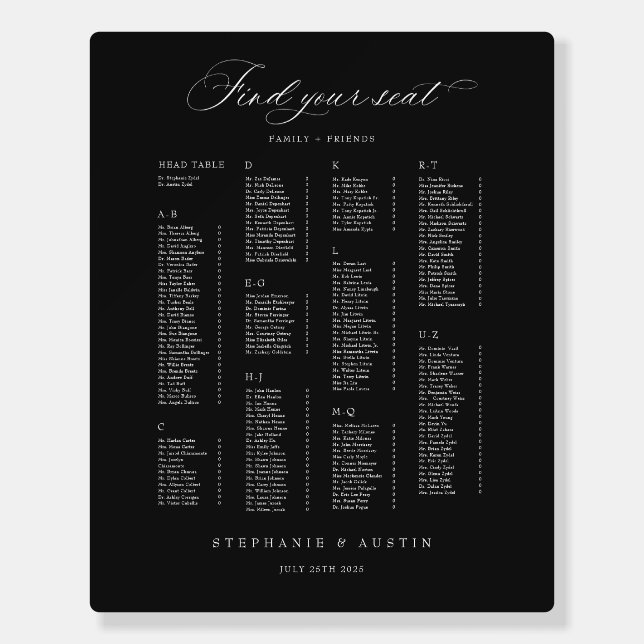 XL Arch Seating Chart Wedding Reception Table Sign (Front)