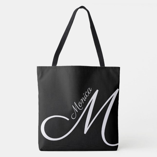 XL BAG - MONOGRAM + NAME - black modern tote (Front)