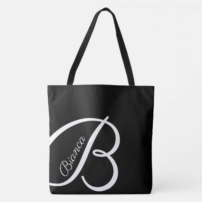 XL BAG - MONOGRAM + NAME - black modern tote (Front)