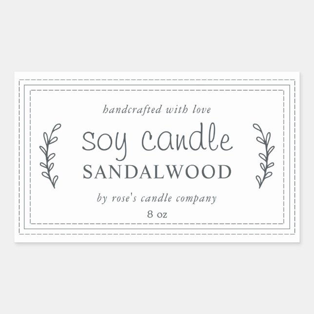 XL Homemade Soy Candle Foliage Black White Custom Rectangular Sticker (Front)
