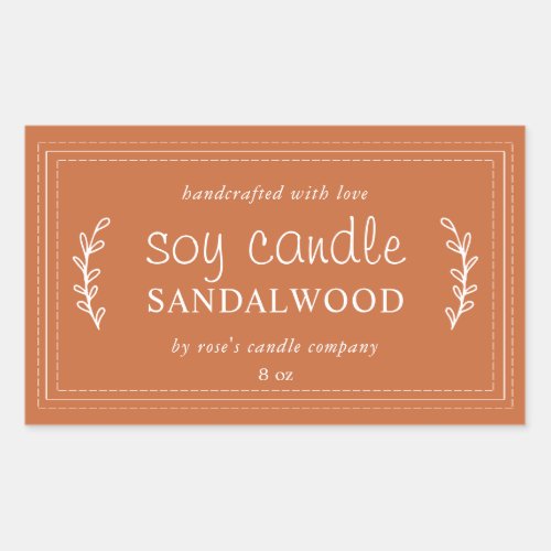 XL Homemade Soy Candle Foliage Burnt Orange Custom Rectangular Sticker