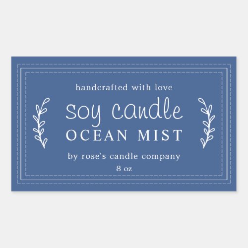 XL Homemade Soy Candle Foliage Classic Blue Custom Rectangular Sticker