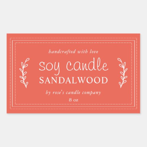 XL Homemade Soy Candle Foliage Mandarin Red Rectangular Sticker