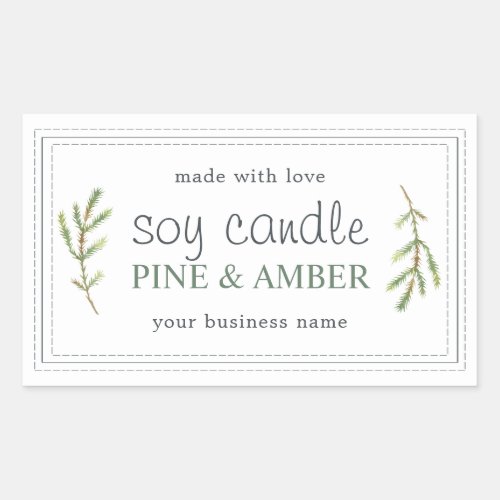 XL Homemade Soy Candle Pine Sprig Custom White Rectangular Sticker