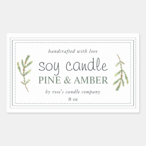 XL Homemade Soy Candle Pine Sprig Custom White Rectangular Sticker