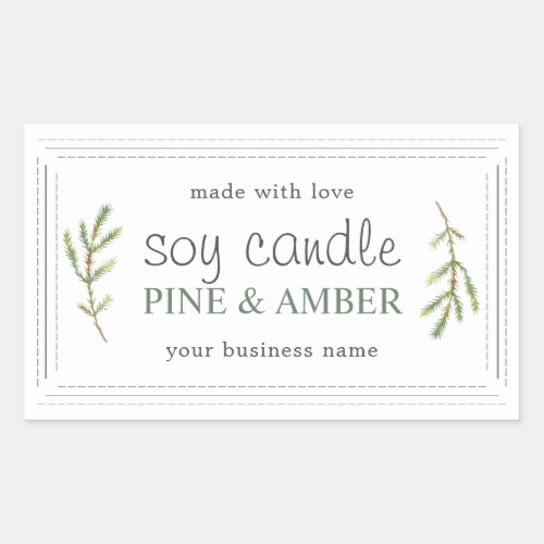 XL Homemade Soy Candle Pine Sprig White Custom Rectangular Sticker